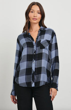 Hunter Button Down Top - Periwinkle Navy Silver - The Collective Park City