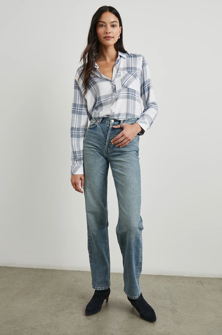 Hunter Button Down Top - White Indigo Melange - The Collective Park City