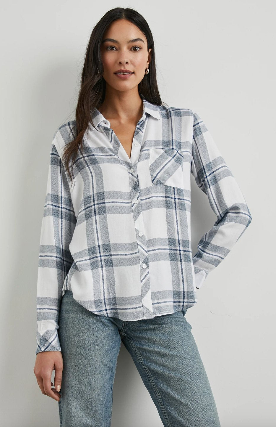 Hunter Button Down Top - White Indigo Melange - The Collective Park City