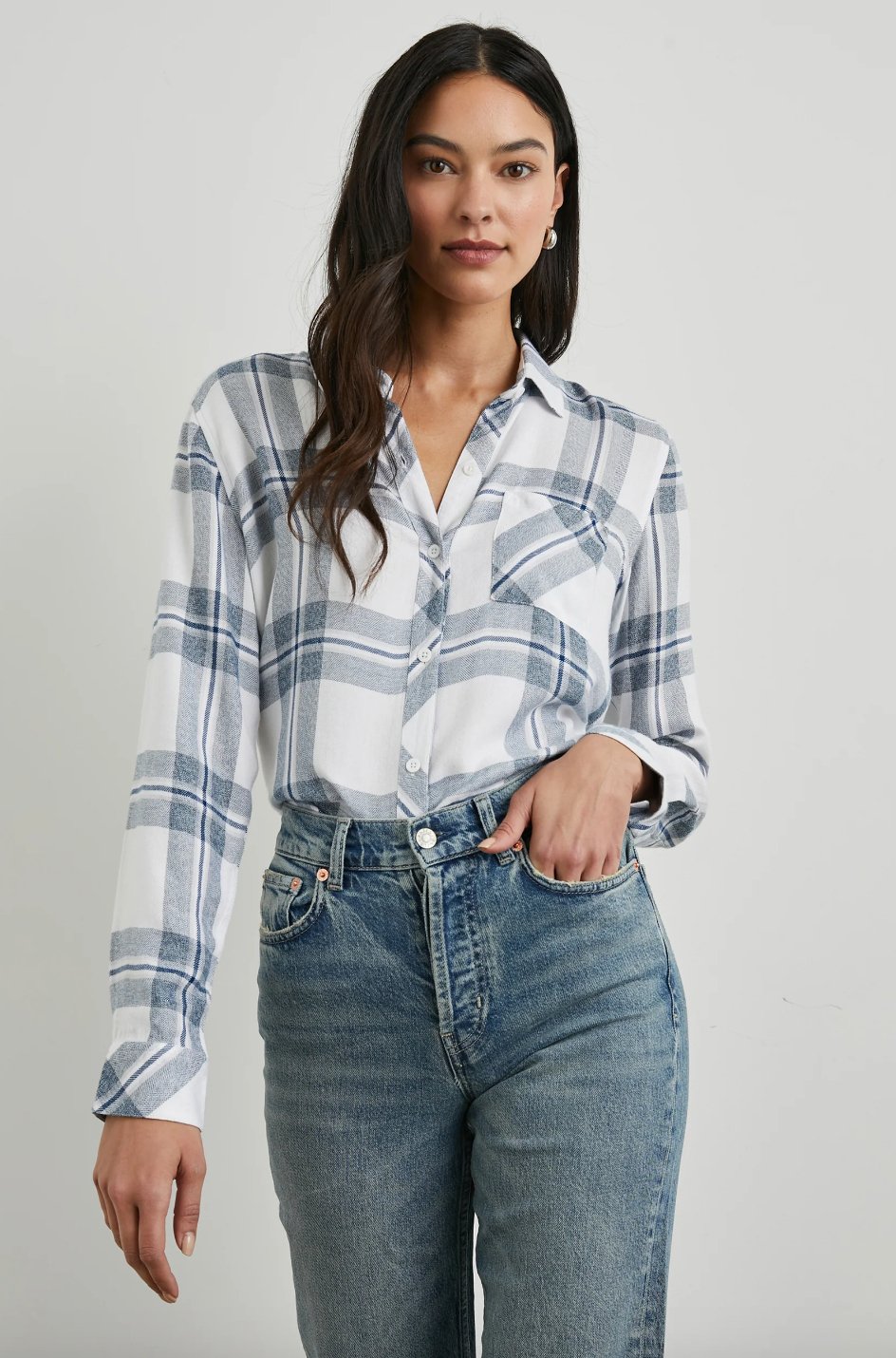 Hunter Button Down Top - White Indigo Melange - The Collective Park City