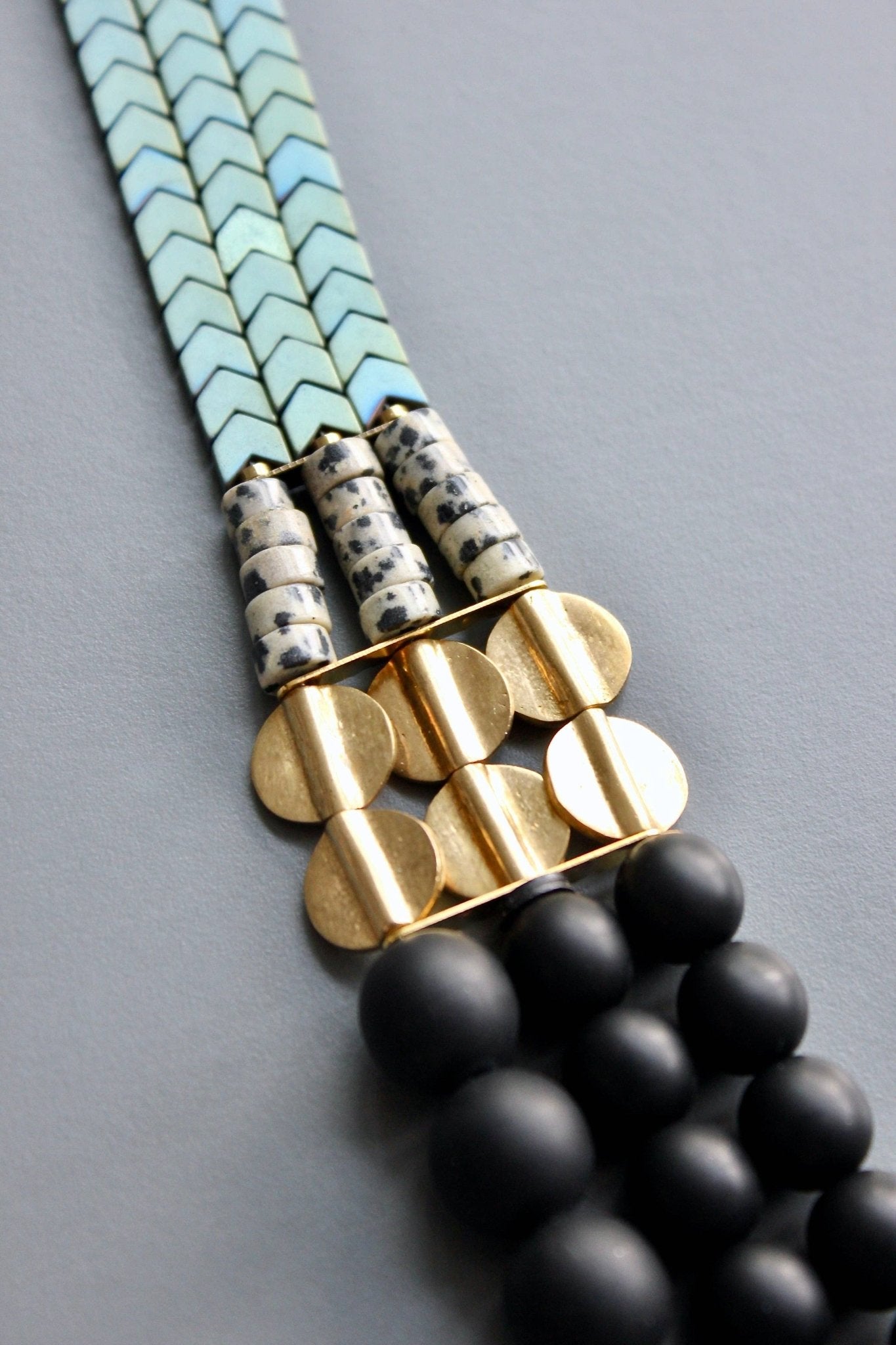 HYL221 Jet glass and hematite triple strand necklace - The Collective Park City