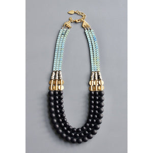 HYL221 Jet glass and hematite triple strand necklace - The Collective Park City