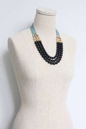 HYL221 Jet glass and hematite triple strand necklace - The Collective Park City