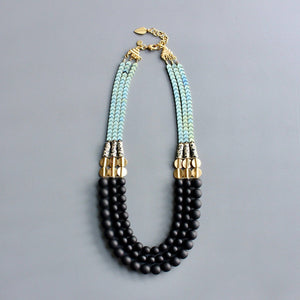 HYL221 Jet glass and hematite triple strand necklace - The Collective Park City