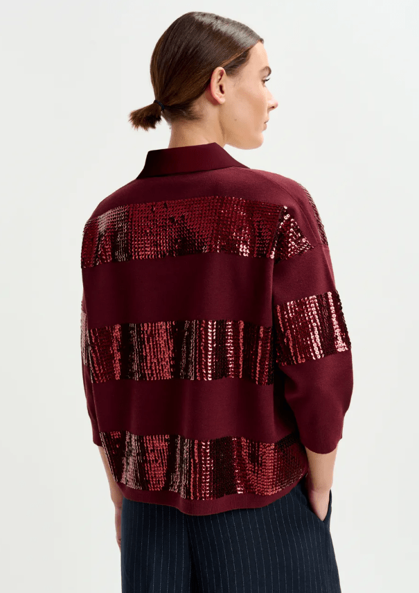 Illuminati Striped Sequin Knit Polo Top - The Collective Park City