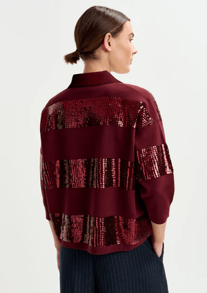 Illuminati Striped Sequin Knit Polo Top - The Collective Park City