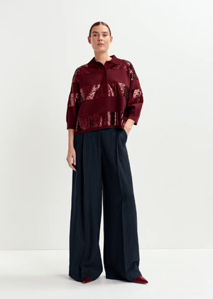 Illuminati Striped Sequin Knit Polo Top - The Collective Park City