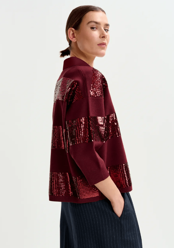 Illuminati Striped Sequin Knit Polo Top - The Collective Park City