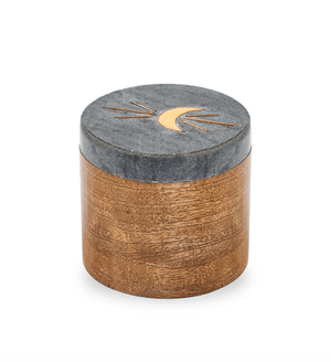 Indukala Moon Phase Round Keepsake Box - Black Marble, Wood, Brass - The Collective Park City