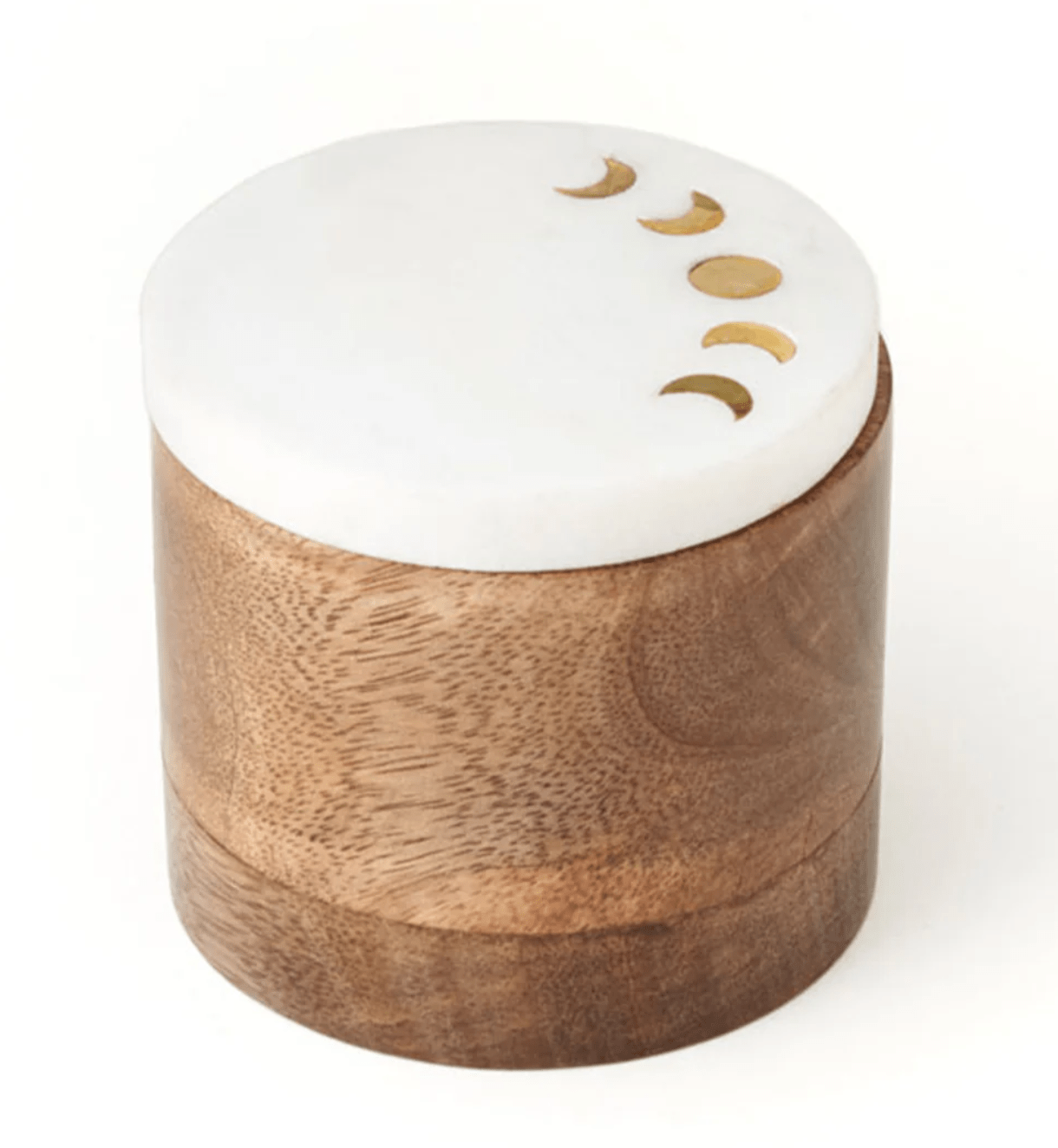 Indukala Moon Phase Round Keepsake Box - White Marble, Wood, Brass - The Collective Park City