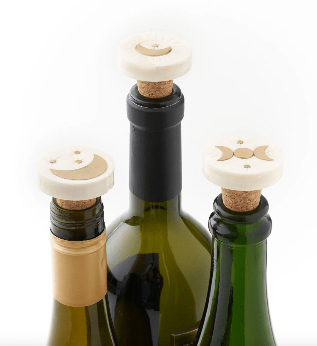 Indukala Moon Phase Wine Stopper - Cork, Carved Bone, Brass Inlay - The Collective Park City