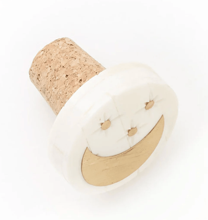 Indukala Moon Phase Wine Stopper - Cork, Carved Bone, Brass Inlay - The Collective Park City