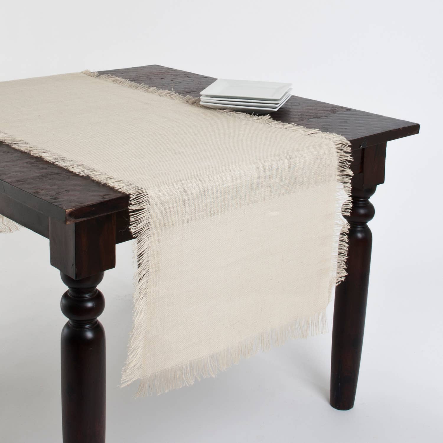 Ivory Fringed Jute Woven Table Runner: 20"x108" - The Collective Park City