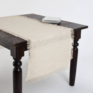 Ivory Fringed Jute Woven Table Runner: 20"x108" - The Collective Park City