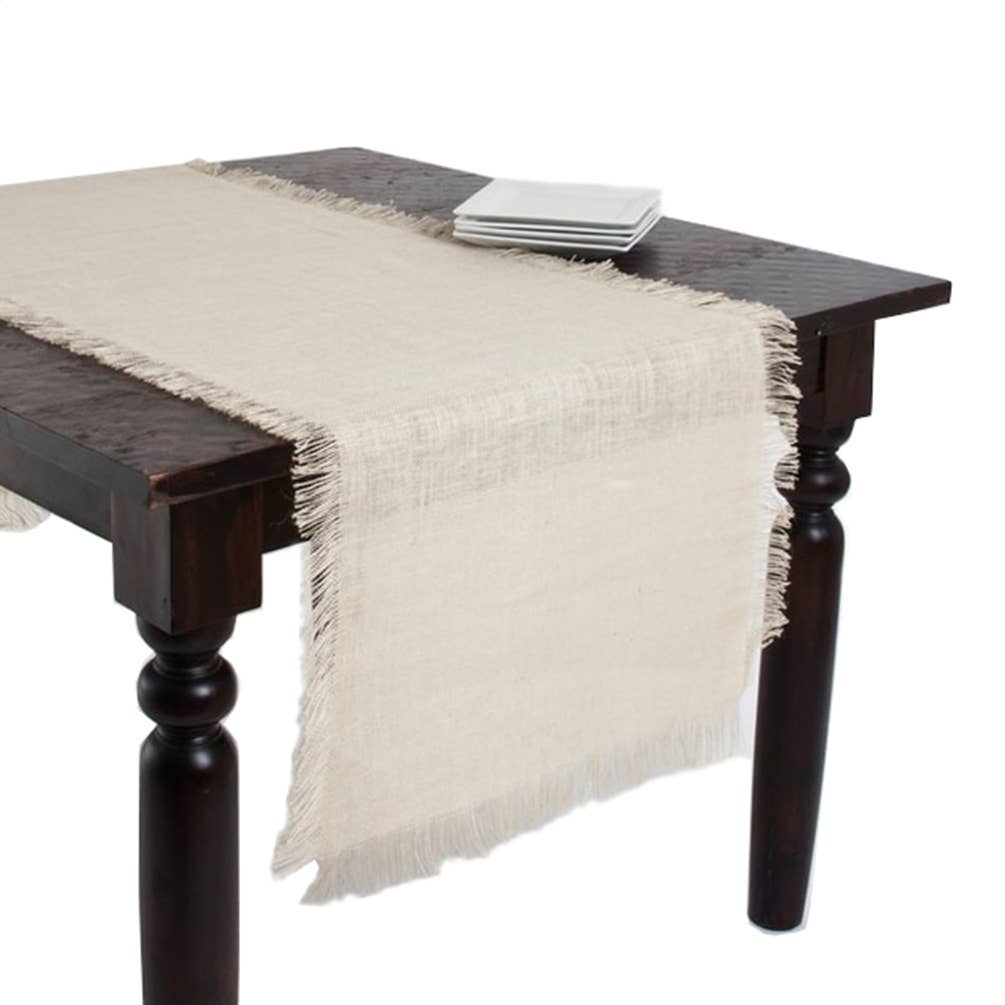 Ivory Fringed Jute Woven Table Runner: 20"x108" - The Collective Park City