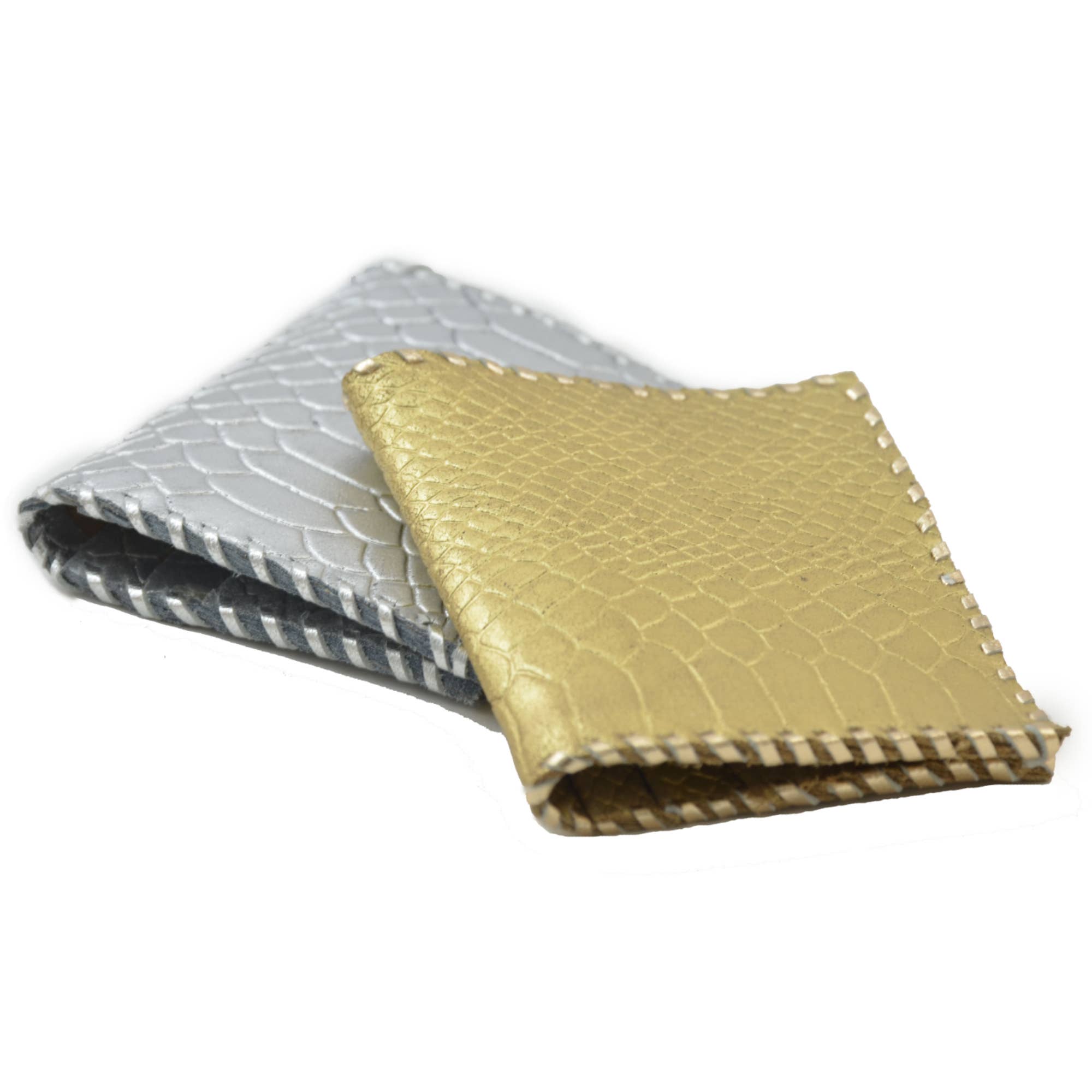 Jane Folding Card Holder - Croc Embossed Leather: Silver - The Collective Park City