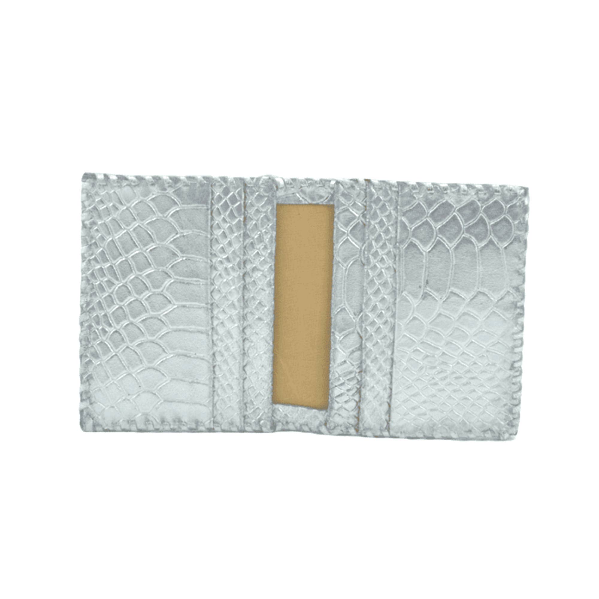 Jane Folding Card Holder - Croc Embossed Leather: Silver - The Collective Park City