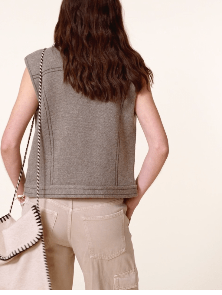 Jess Sleeveless Cashmere Sweater Vest - Khaki Chine - The Collective Park City