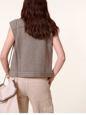 Jess Sleeveless Cashmere Sweater Vest - Khaki Chine - The Collective Park City