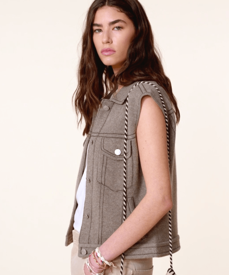 Jess Sleeveless Cashmere Sweater Vest - Khaki Chine - The Collective Park City