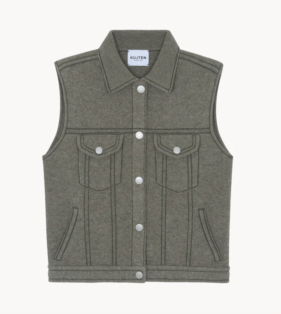 Jess Sleeveless Cashmere Sweater Vest - Khaki Chine - The Collective Park City