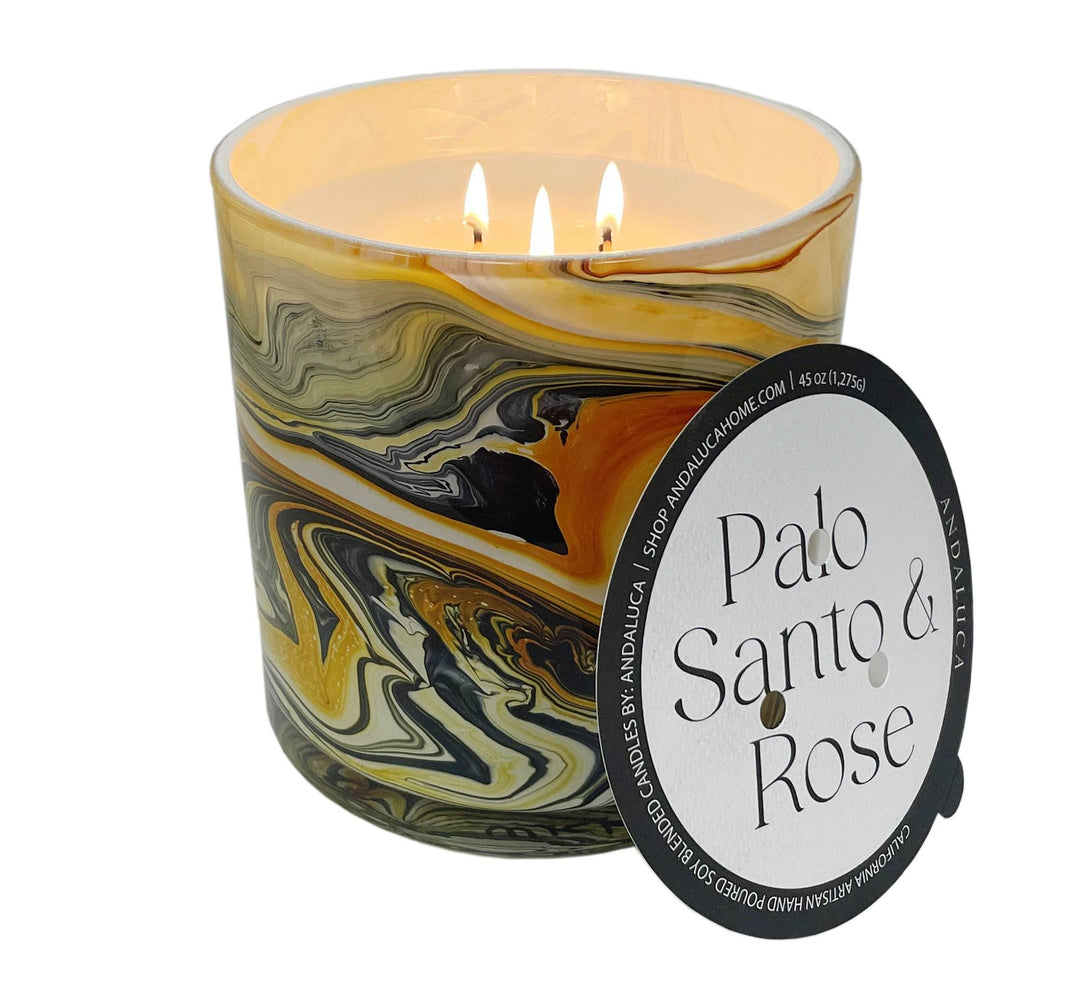 JUMBO Palo Santo & Rose 45 oz. Swirl Glass Candle - The Collective Park City