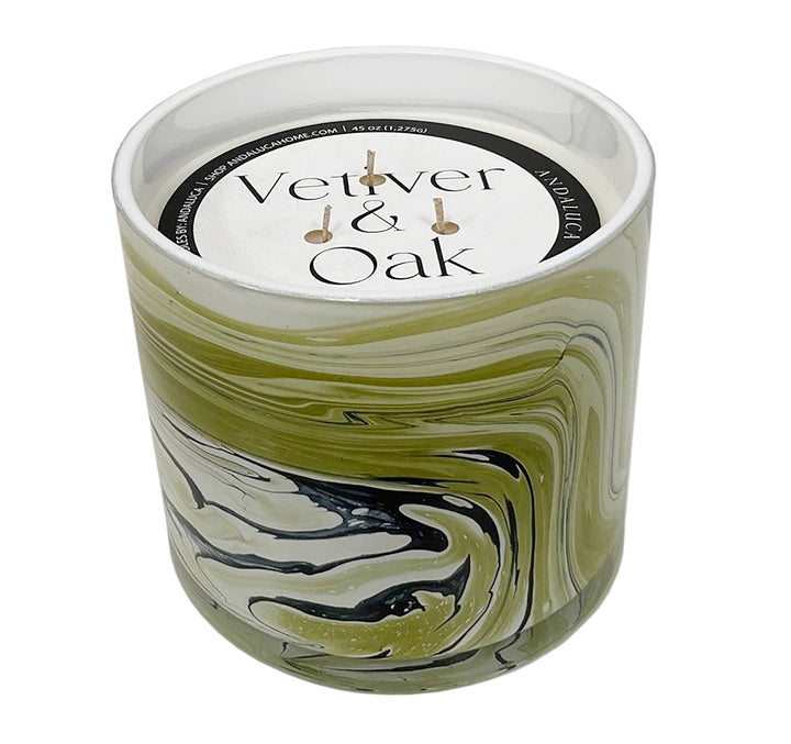 JUMBO Vetiver &amp; Oak 45 oz. Swirl Glass Candle - The Collective Park City