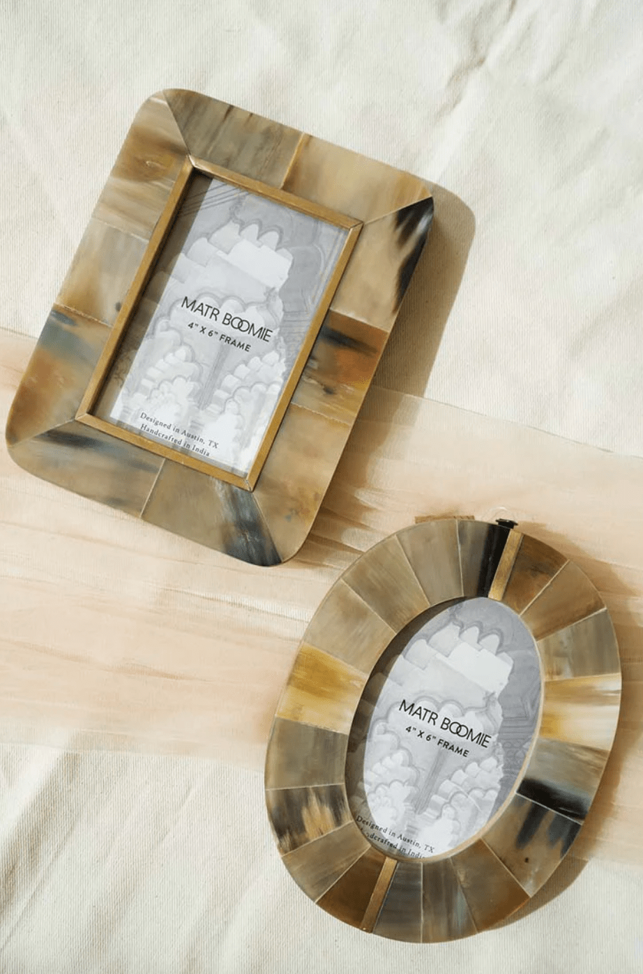Kachhua 4x6 Oval Picture Frame - Horn, Brass Inlay - The Collective Park City