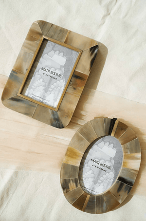 Kachhua 4x6 Oval Picture Frame - Horn, Brass Inlay - The Collective Park City