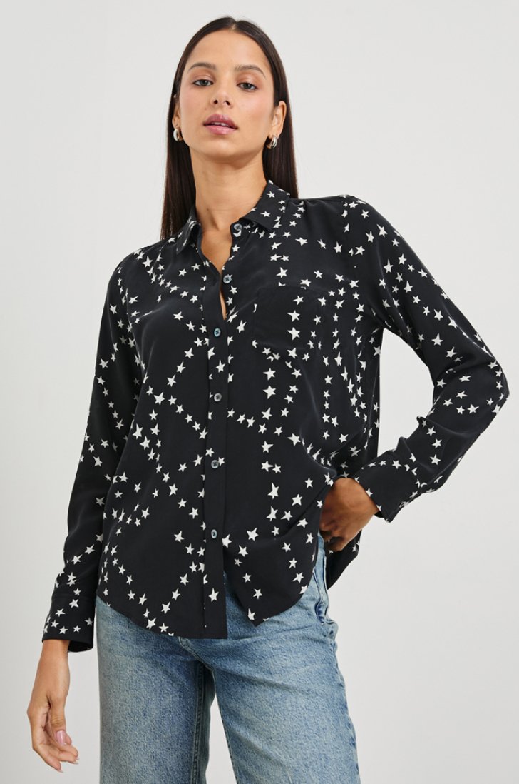 Kate Button Down Top - Black Star Chains - The Collective Park City