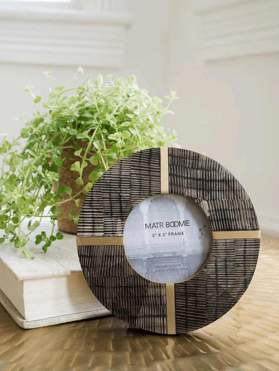 Kerala 3x3 Picture Frame - Carved Horn, Brass Inlay - The Collective Park City