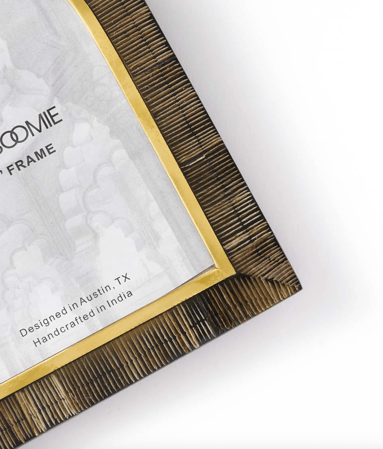 Kerala 5x7 Arch Picture Frame - Carved Horn, Brass Inlay - The Collective Park City