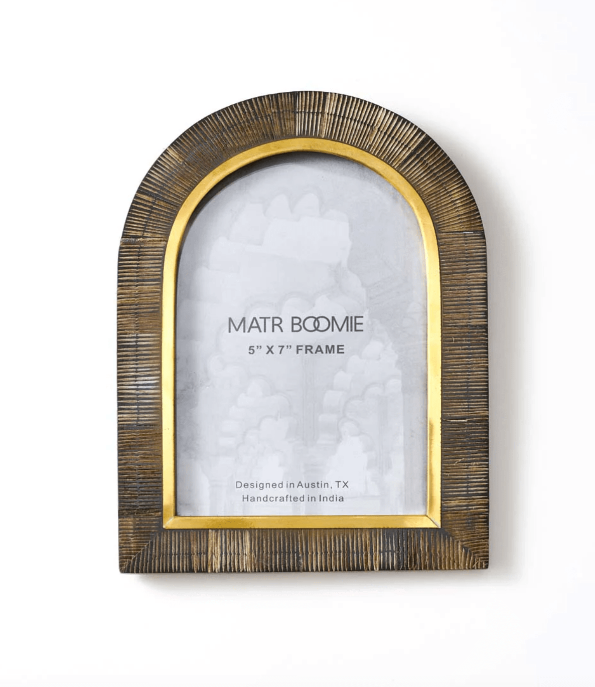 Kerala 5x7 Arch Picture Frame - Carved Horn, Brass Inlay - The Collective Park City