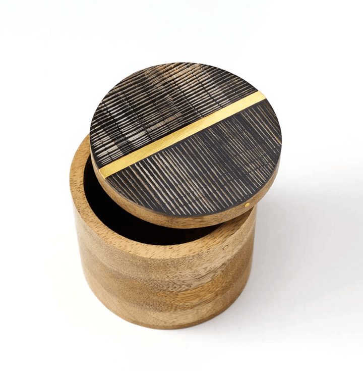Kerala Keepsake Box - Carved Horn, Brass Inlay, Mango Wood - The Collective Park City