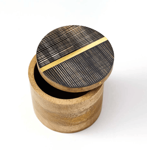Kerala Keepsake Box - Carved Horn, Brass Inlay, Mango Wood - The Collective Park City