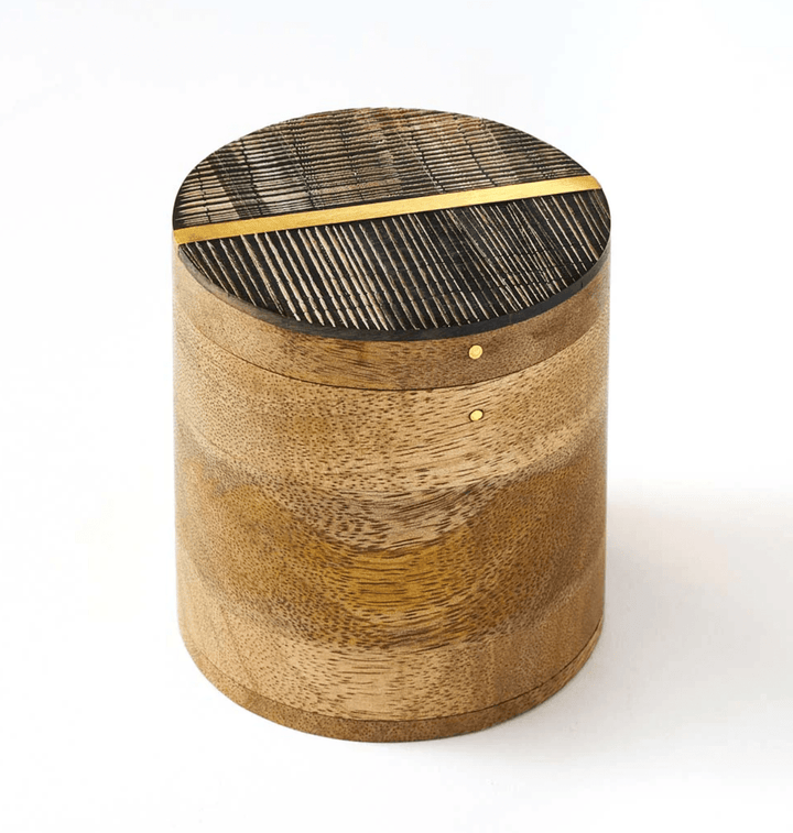 Kerala Keepsake Box - Carved Horn, Brass Inlay, Mango Wood - The Collective Park City