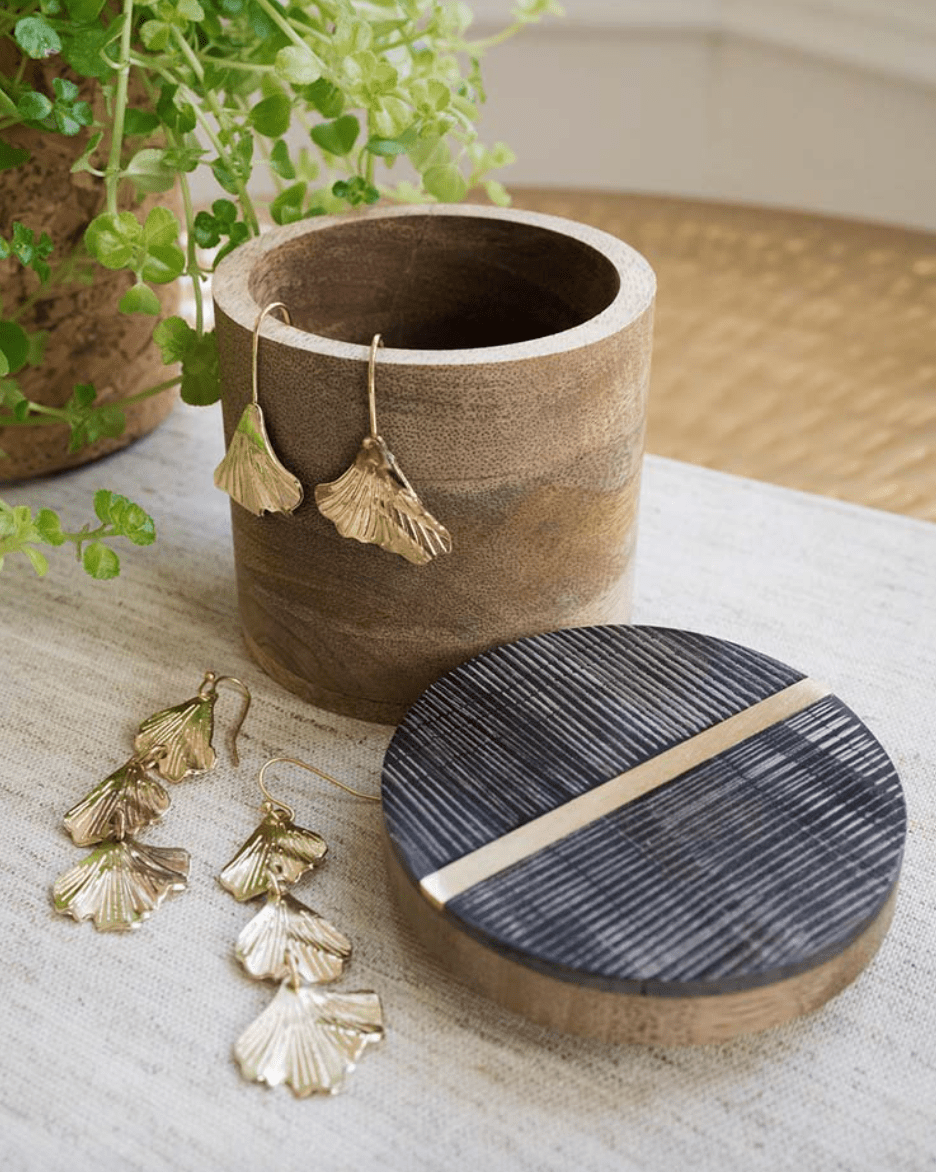 Kerala Keepsake Box - Carved Horn, Brass Inlay, Mango Wood - The Collective Park City