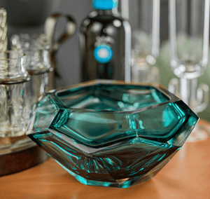 La Bohème Handmade Polished Cut Glass Bowl - Sea Blue - The Collective Park City