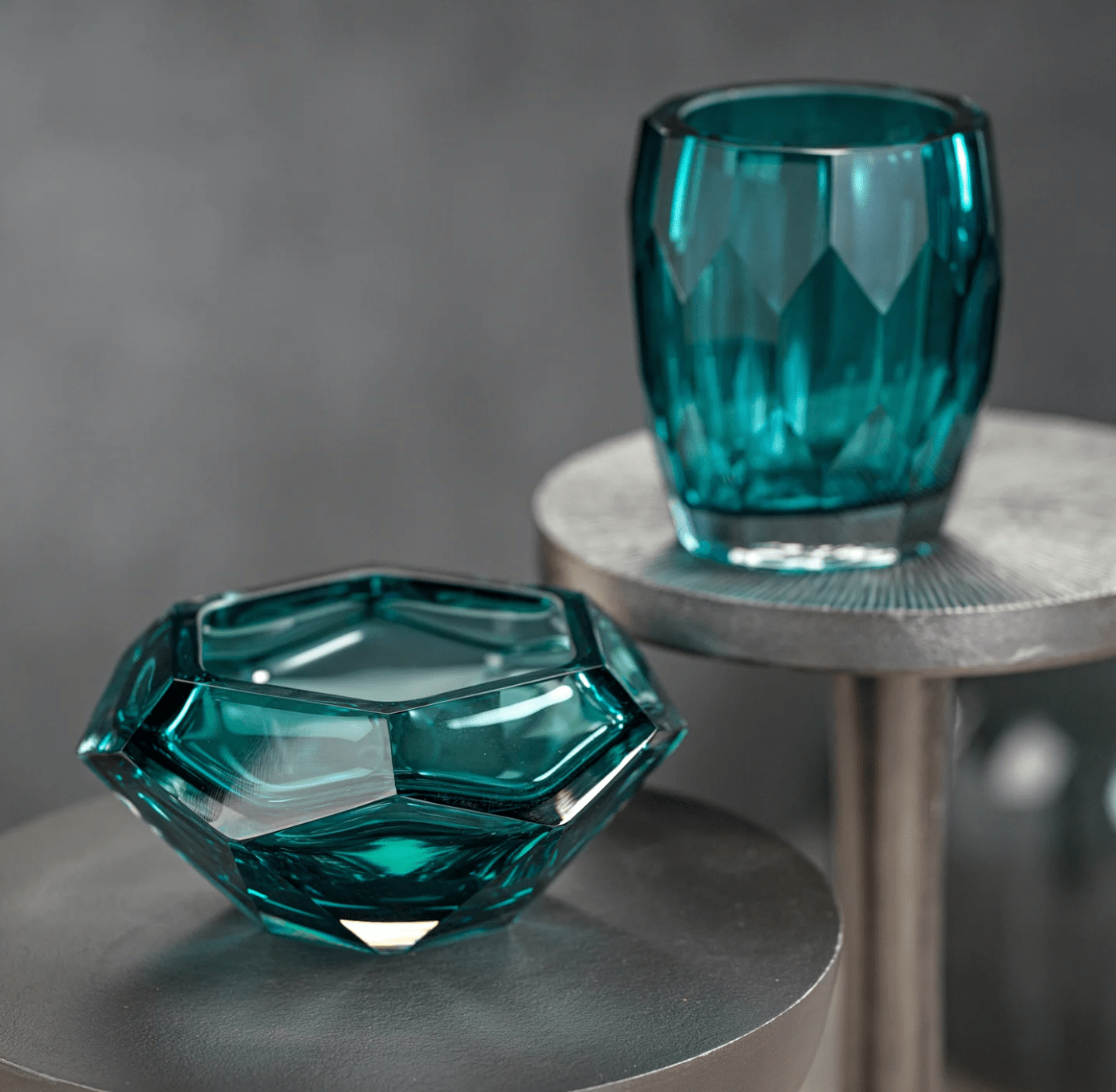 La Bohème Handmade Polished Cut Glass Bowl - Sea Blue - The Collective Park City