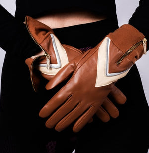 Lambskin / Cashmere Saddle Zip - up Gloves - The Collective Park City