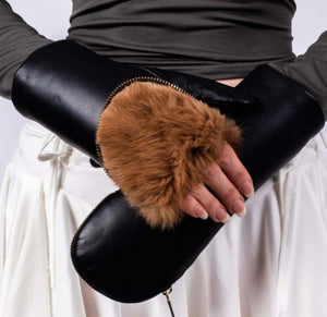 Lambskin / Rabbit Fur 1/2 Zip Mittens - The Collective Park City