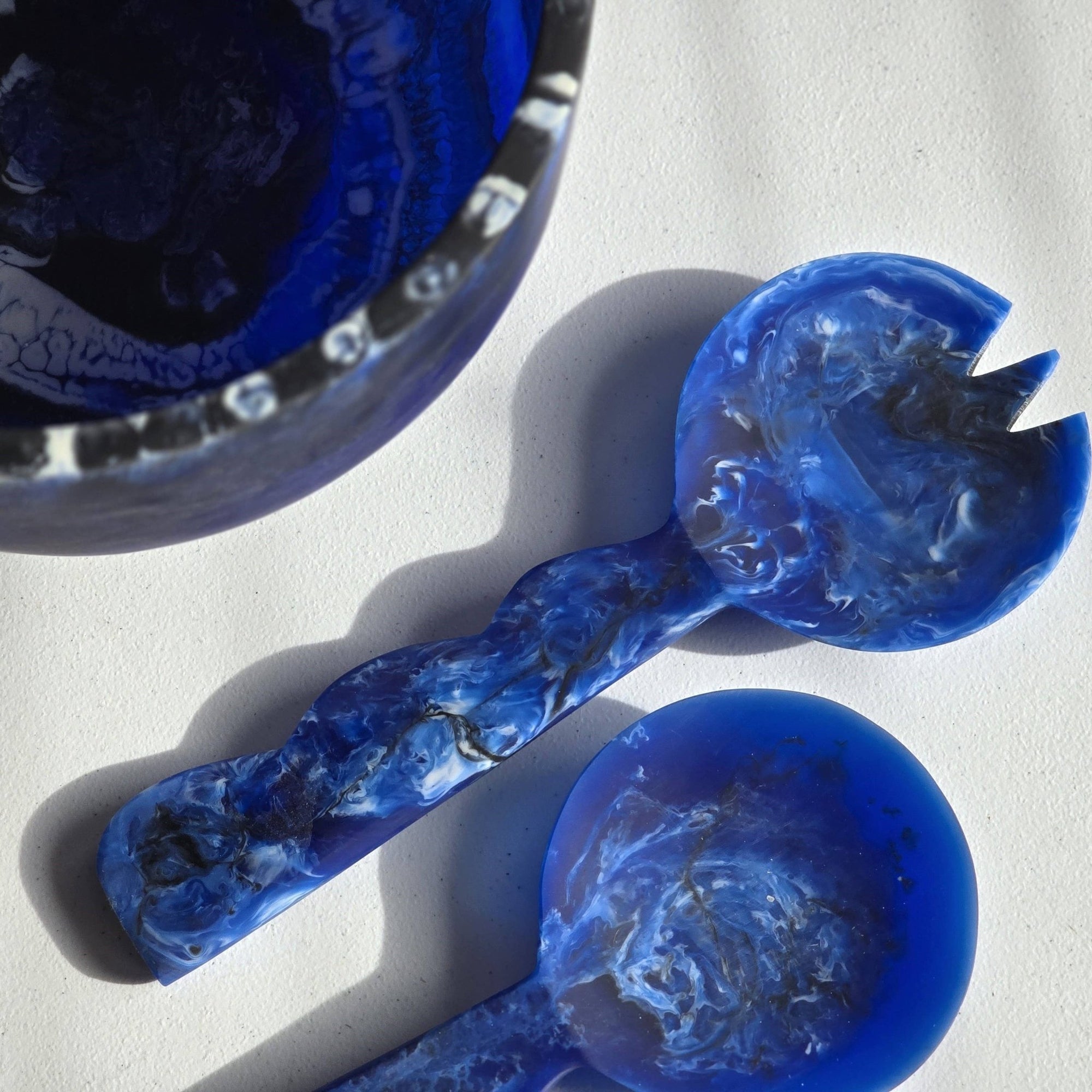 Large Resin Salad Serving Bowl & Server - Matte: Dark Blue - The Collective Park City