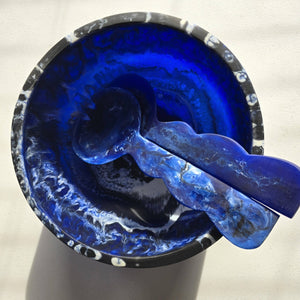 Large Resin Salad Serving Bowl & Server - Matte: Dark Blue - The Collective Park City