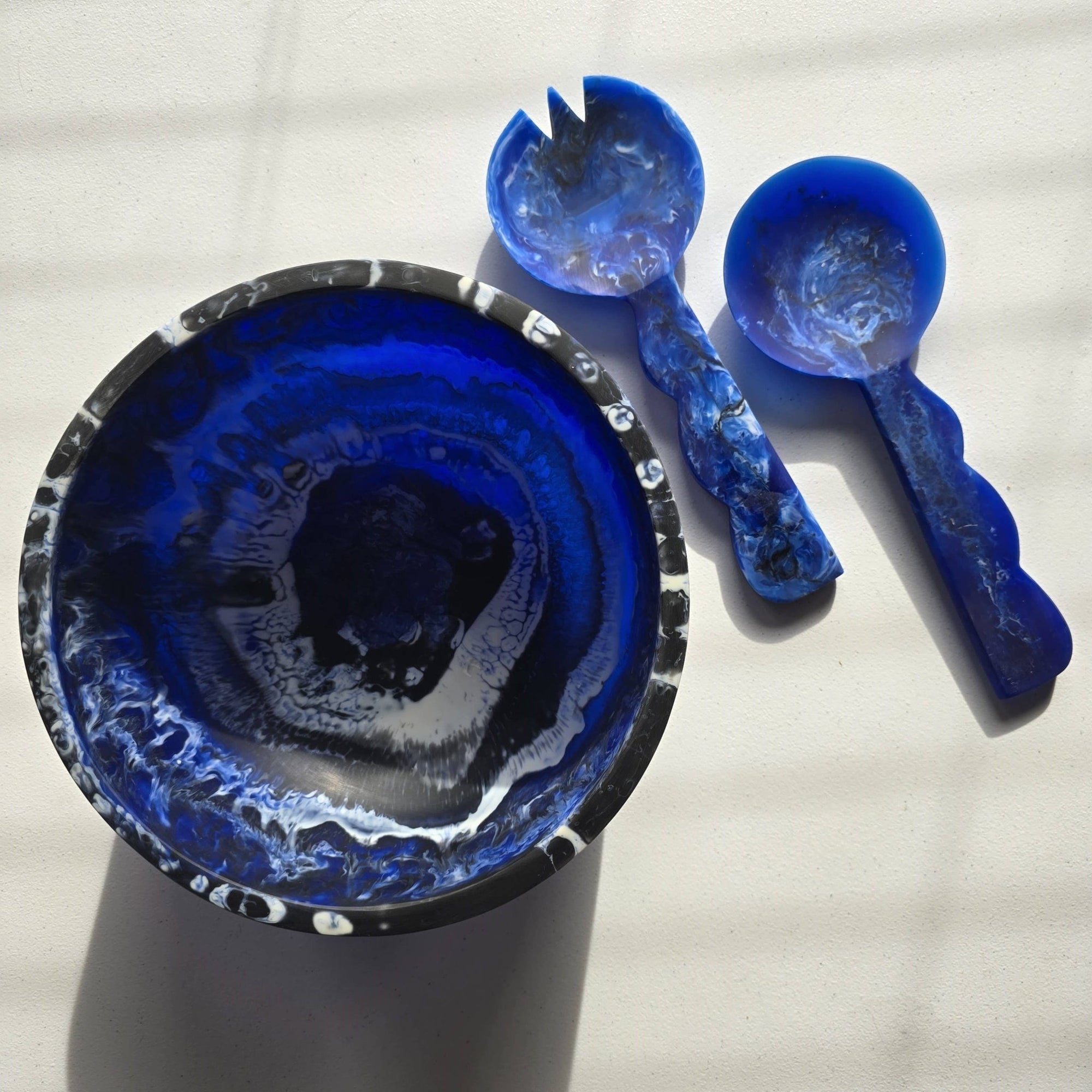 Large Resin Salad Serving Bowl & Server - Matte: Dark Blue - The Collective Park City