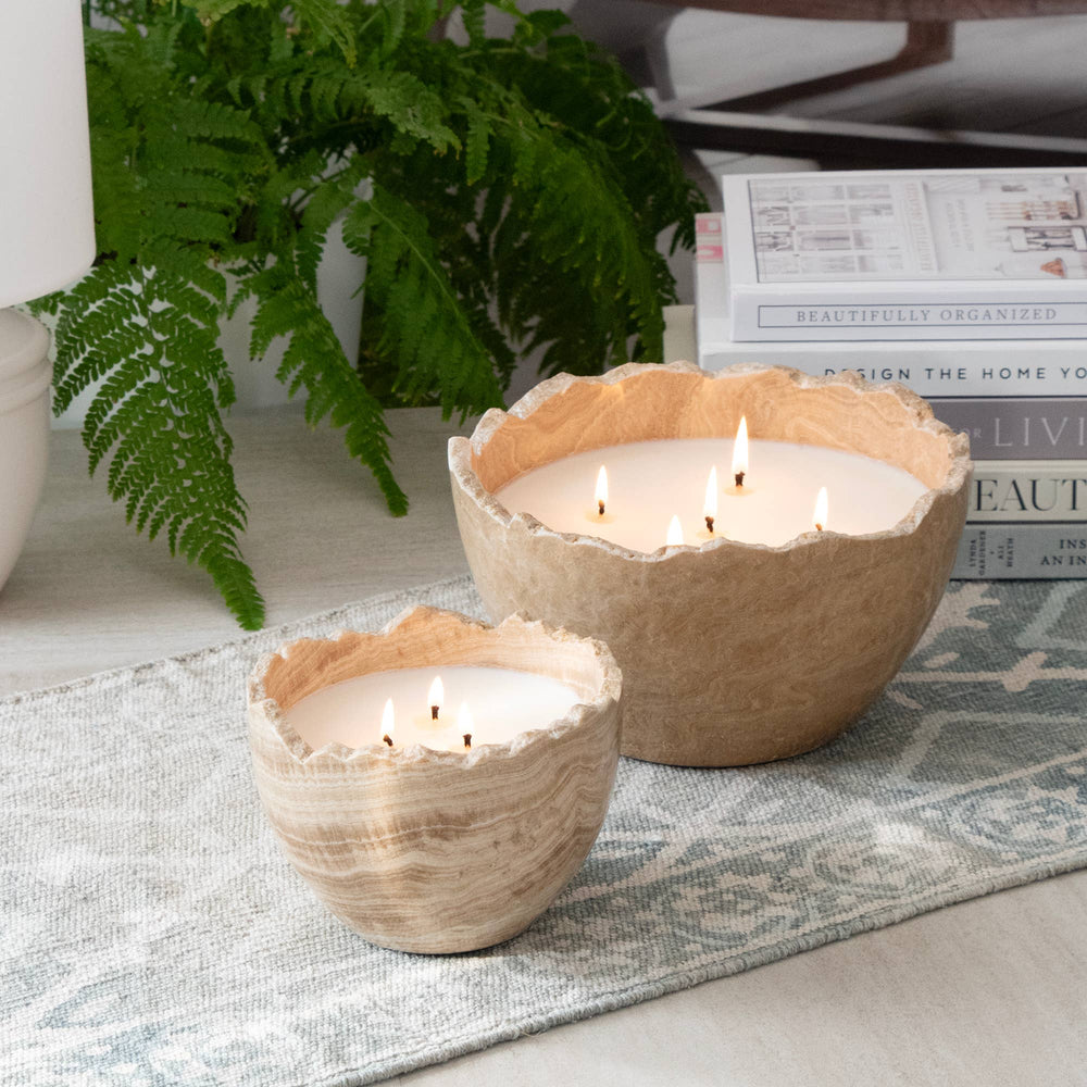 Large Travertine Stone Bowl Candle in Palo Santo Fragrance - The Collective Park City