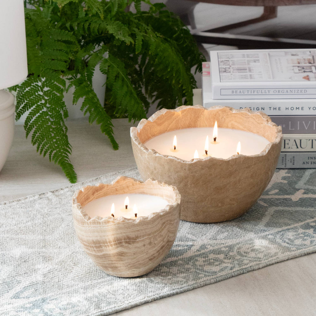 Large Travertine Stone Bowl Candle in Palo Santo Fragrance - The Collective Park City