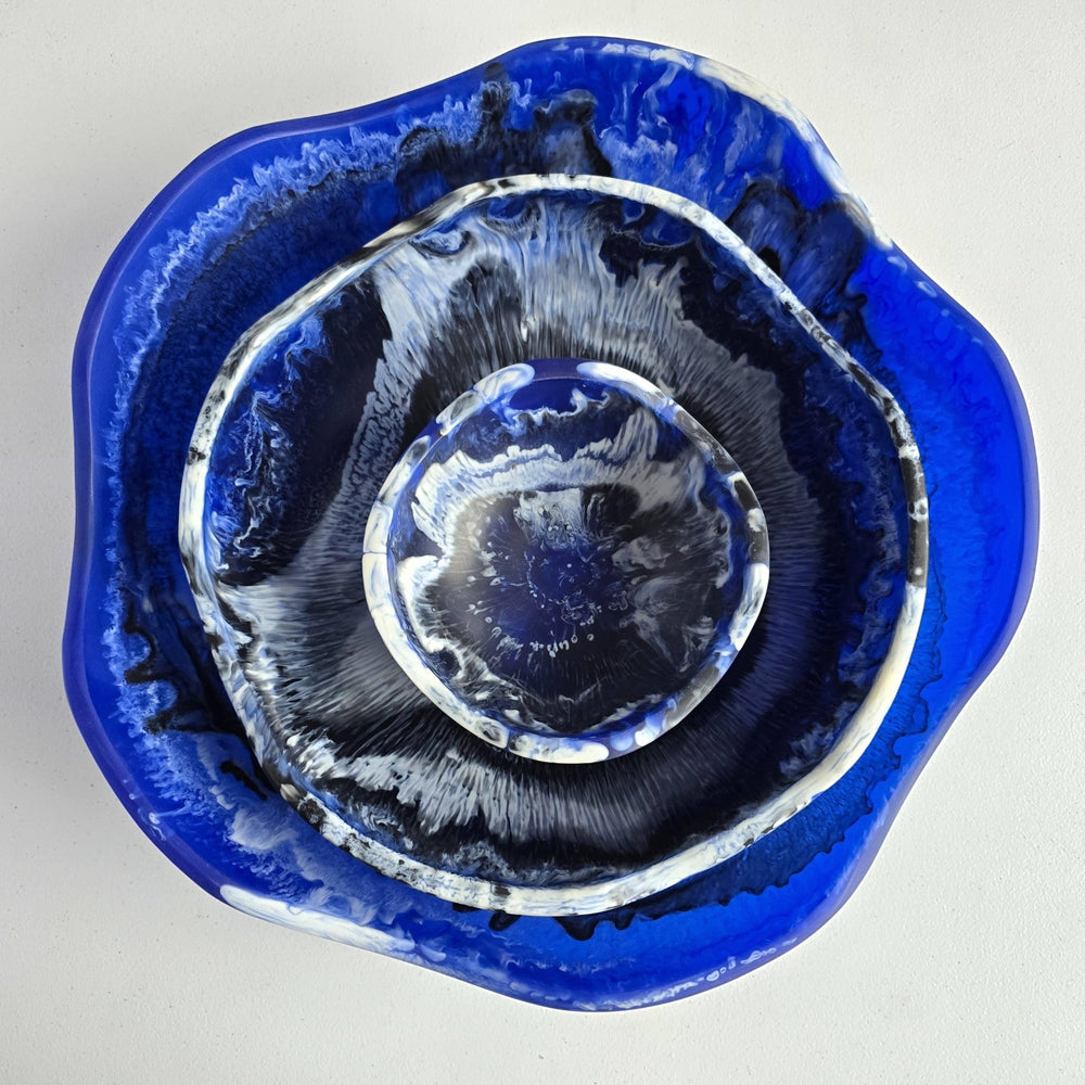 Large wavy 3 bowls Set / Hand Poured Resin / Dark Blue - The Collective Park City