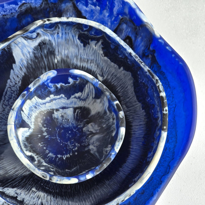Large wavy 3 bowls Set / Hand Poured Resin / Dark Blue - The Collective Park City