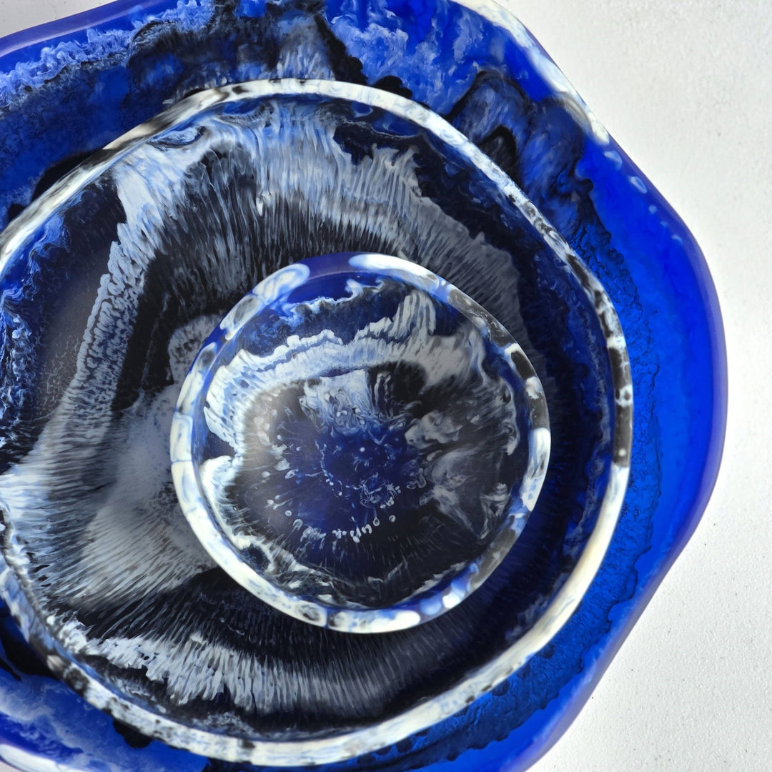 Large wavy 3 bowls Set / Hand Poured Resin / Dark Blue - The Collective Park City