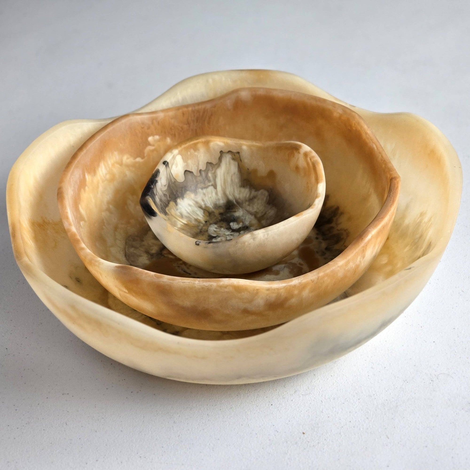 Large wavy 3 bowls Set - Matte Finish Hand Poured Resin: Mixed Color - The Collective Park City